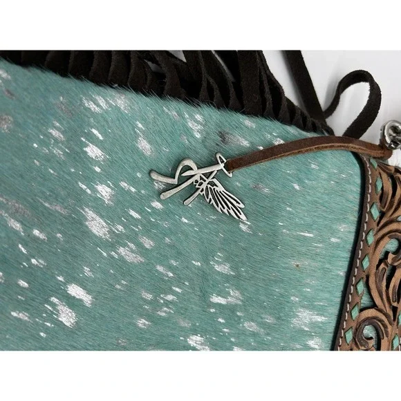 Angel Ranch Acid Wash Crossbody Bag Western Fringe Leather - Picture 9 of 11